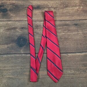 Yves Saint Laurent Necktie Mens OS Red Excellent Striped Silk Designer Tie